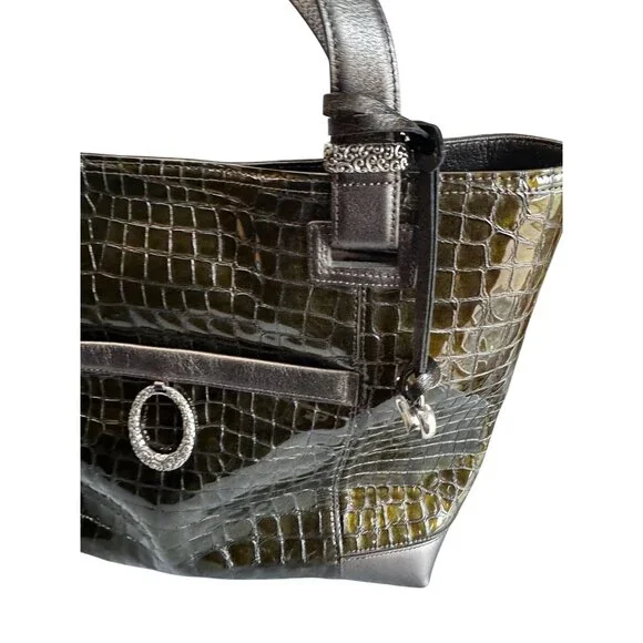 Brighton Jetson Laptop Tote Green Croc Embossed Patent Leather 14 Inch - Picture 4 of 12